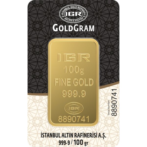 100 gram gold bar, 999.9 fine