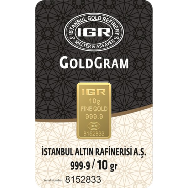 10 gram gold bar, 999.9 fine