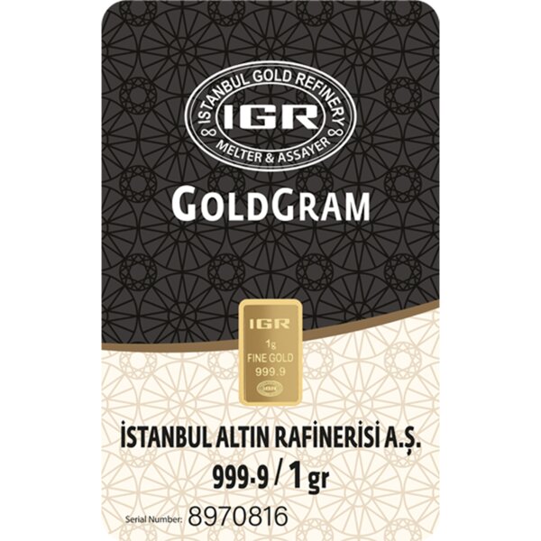 1 gram gold bar, 999.9 fine