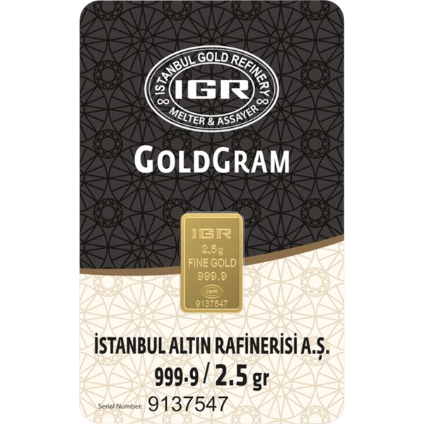 2.5 gram gold bar, 999.9 fine