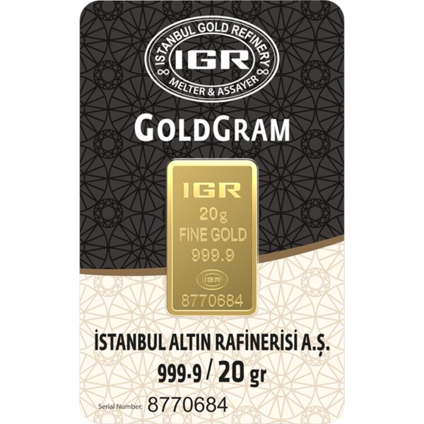 20 gram gold bar, 999.9 fine