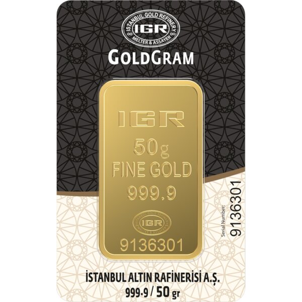 50 gram gold bar, 999.9 fine