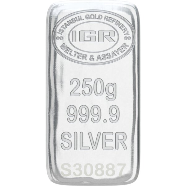 250 gram silver bar, 999.9 purity
