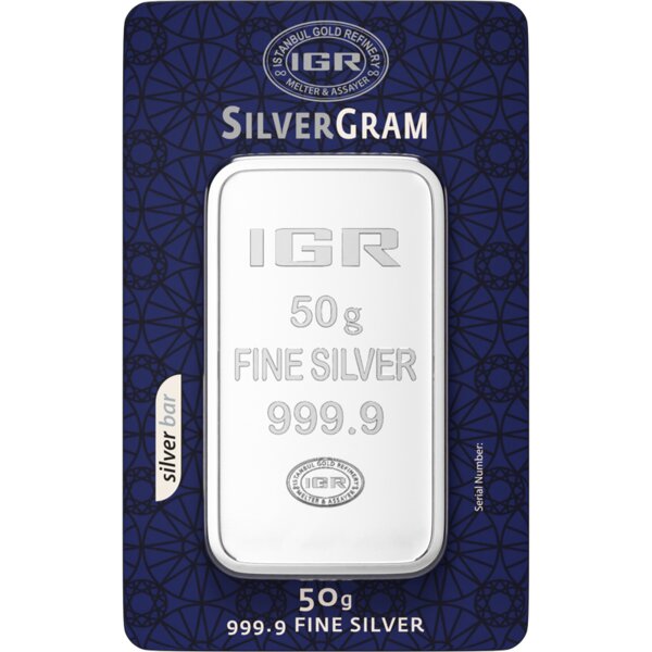 50 gram silver bar, 999.9 purity